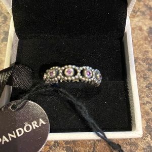 Pandora 925 Sterling, Pink Stone Ring, size 7